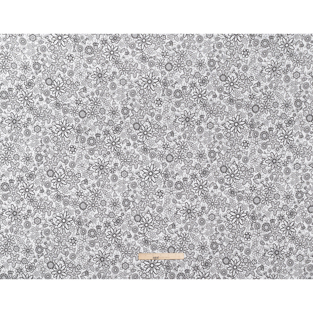 Printed Quilting Cotton by Patrick Lose for Northcott - Black on White Groovy Garden Floral - Basically Black & White Collection - Full Printed Quilting Cotton by Patrick Lose for Northcott - Black on White Groovy Garden Floral - Basically Black & White Collection - Full