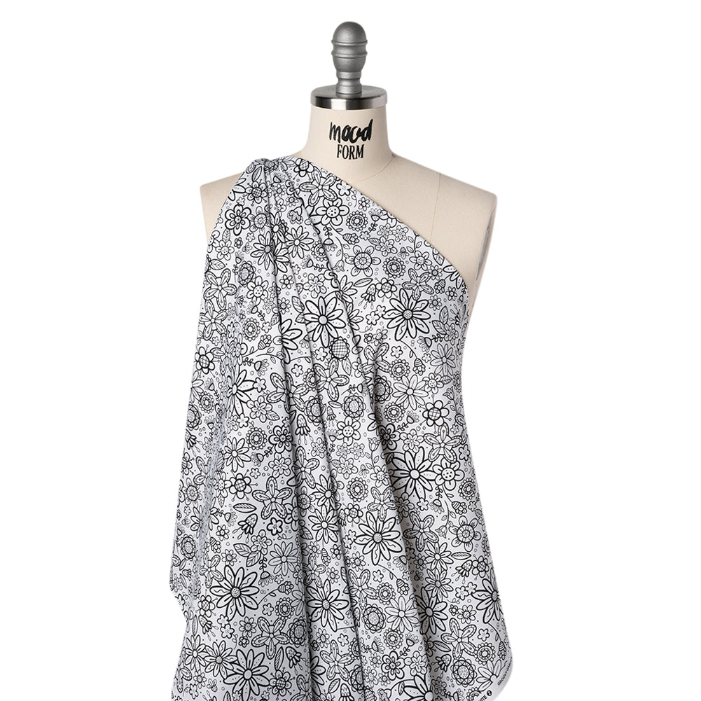 Printed Quilting Cotton by Patrick Lose for Northcott - Black on White Groovy Garden Floral - Basically Black & White Collection - Drape Printed Quilting Cotton by Patrick Lose for Northcott - Black on White Groovy Garden Floral - Basically Black & White Collection - Drape