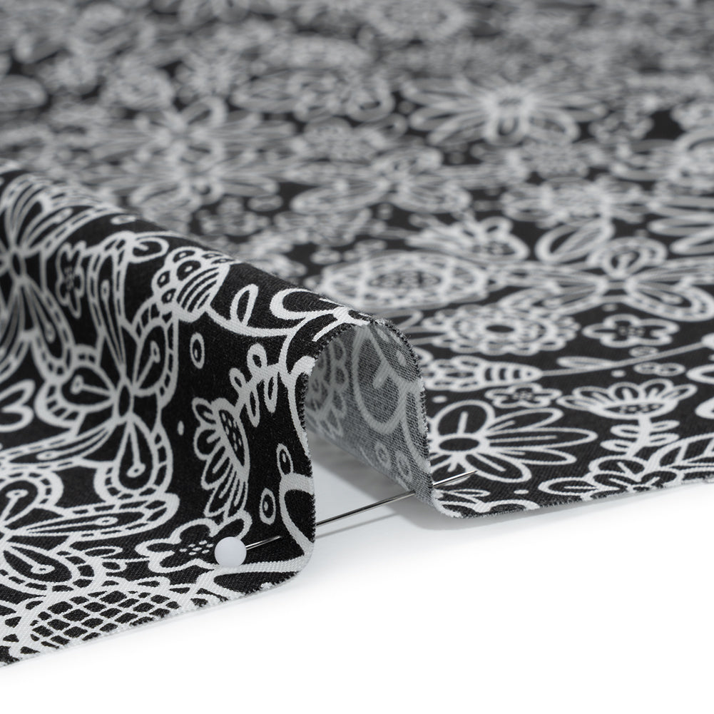 Printed Quilting Cotton by Patrick Lose for Northcott - Negative Groovy Garden Floral - Basically Black & White Collection - Detail Printed Quilting Cotton by Patrick Lose for Northcott - Negative Groovy Garden Floral - Basically Black & White Collection - Detail