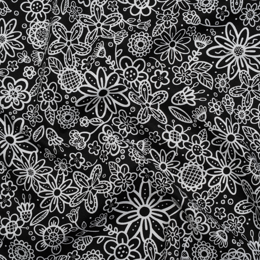 Printed Quilting Cotton by Patrick Lose for Northcott - Negative Groovy Garden Floral - Basically Black & White Collection Printed Quilting Cotton by Patrick Lose for Northcott - Negative Groovy Garden Floral - Basically Black & White Collection