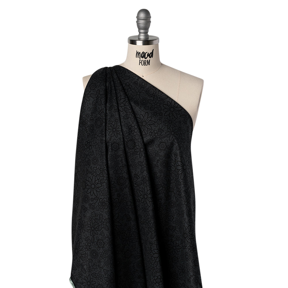 Printed Quilting Cotton by Patrick Lose for Northcott - Black on Black Groovy Garden Floral - Basically Black & White Collection Drape Printed Quilting Cotton by Patrick Lose for Northcott - Black on Black Groovy Garden Floral - Basically Black & White Collection Drape