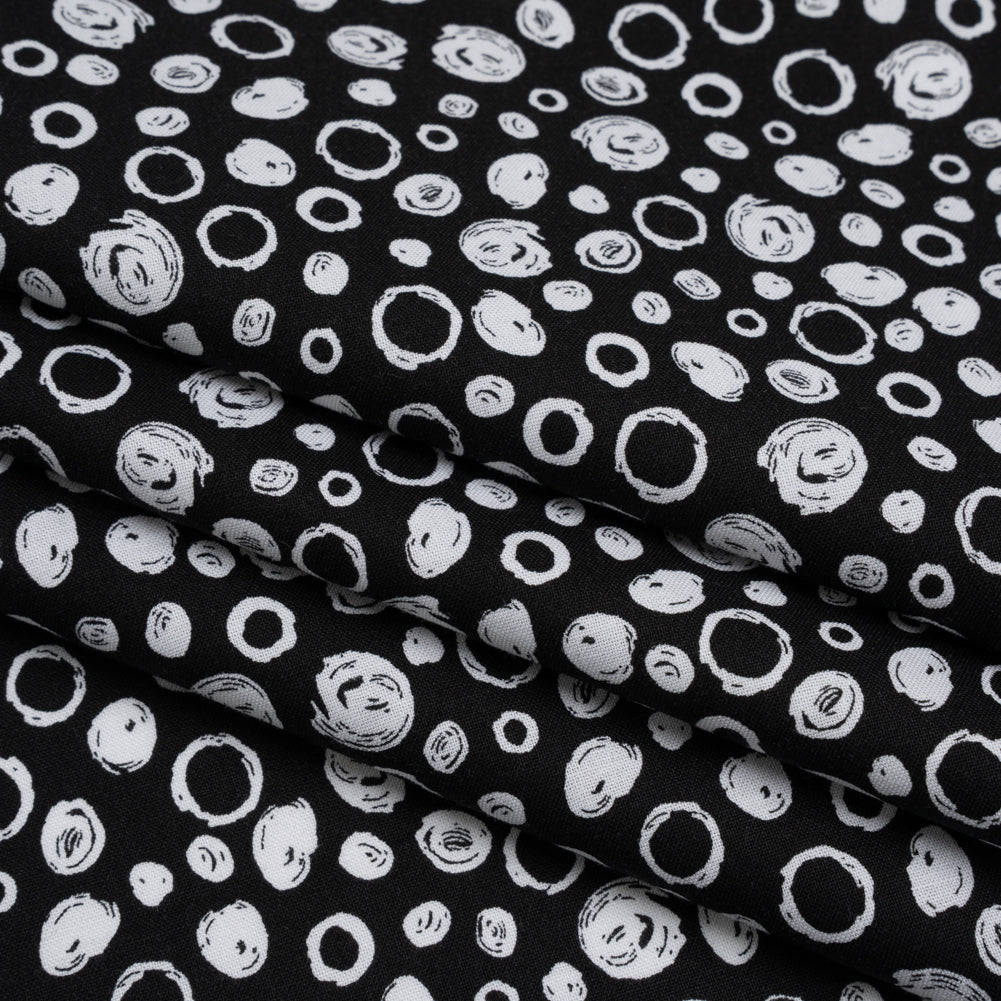 Printed Quilting Cotton by Patrick Lose for Northcott - White on Black Scribble Spots - Basically Black & White Collection Printed Quilting Cotton by Patrick Lose for Northcott - White on Black Scribble Spots - Basically Black & White Collection