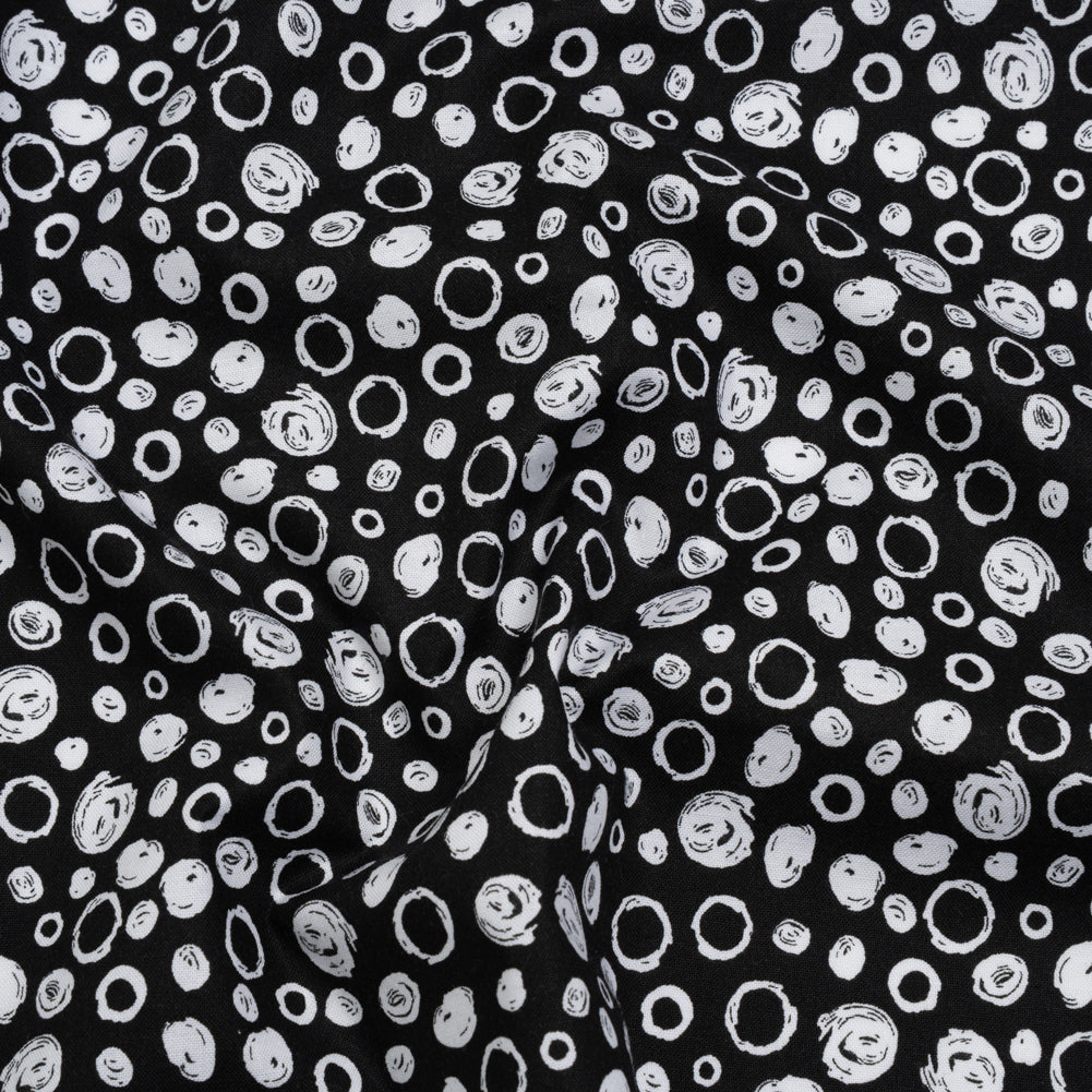 Printed Quilting Cotton by Patrick Lose for Northcott - White on Black Scribble Spots - Basically Black & White Collection Printed Quilting Cotton by Patrick Lose for Northcott - White on Black Scribble Spots - Basically Black & White Collection