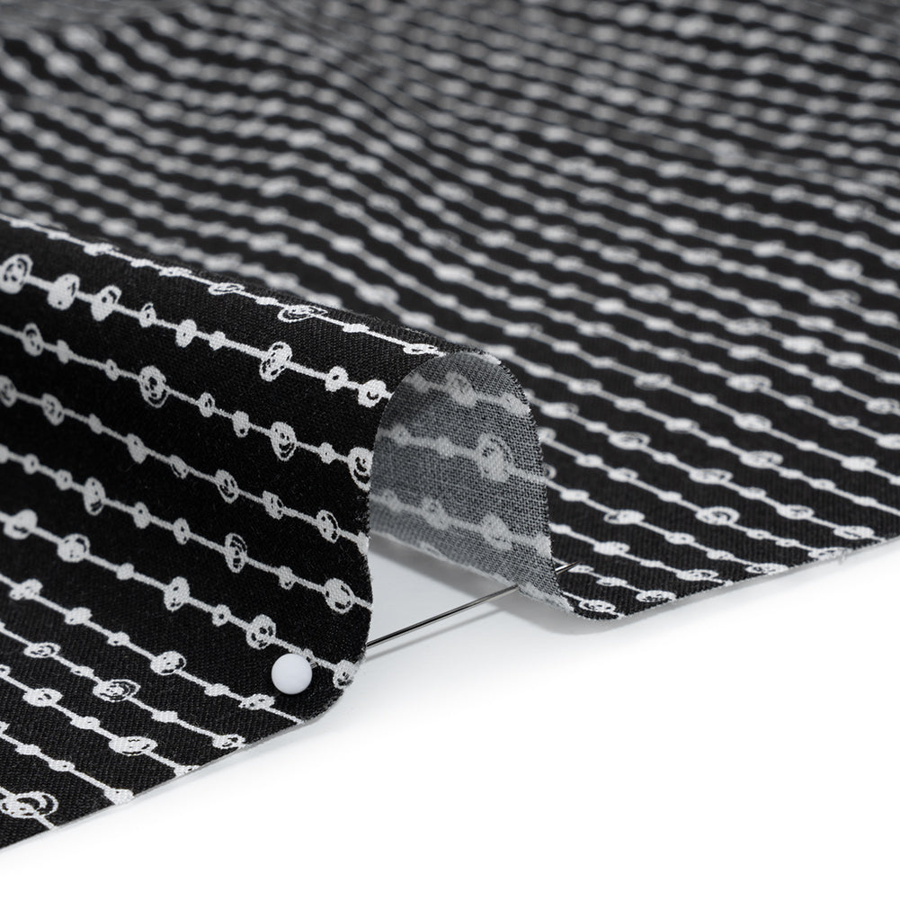 Printed Quilting Cotton by Patrick Lose for Northcott - White on Black Doodle Beaded Stripe - Basically Black & White Collection - Detail Printed Quilting Cotton by Patrick Lose for Northcott - White on Black Doodle Beaded Stripe - Basically Black & White Collection - Detail