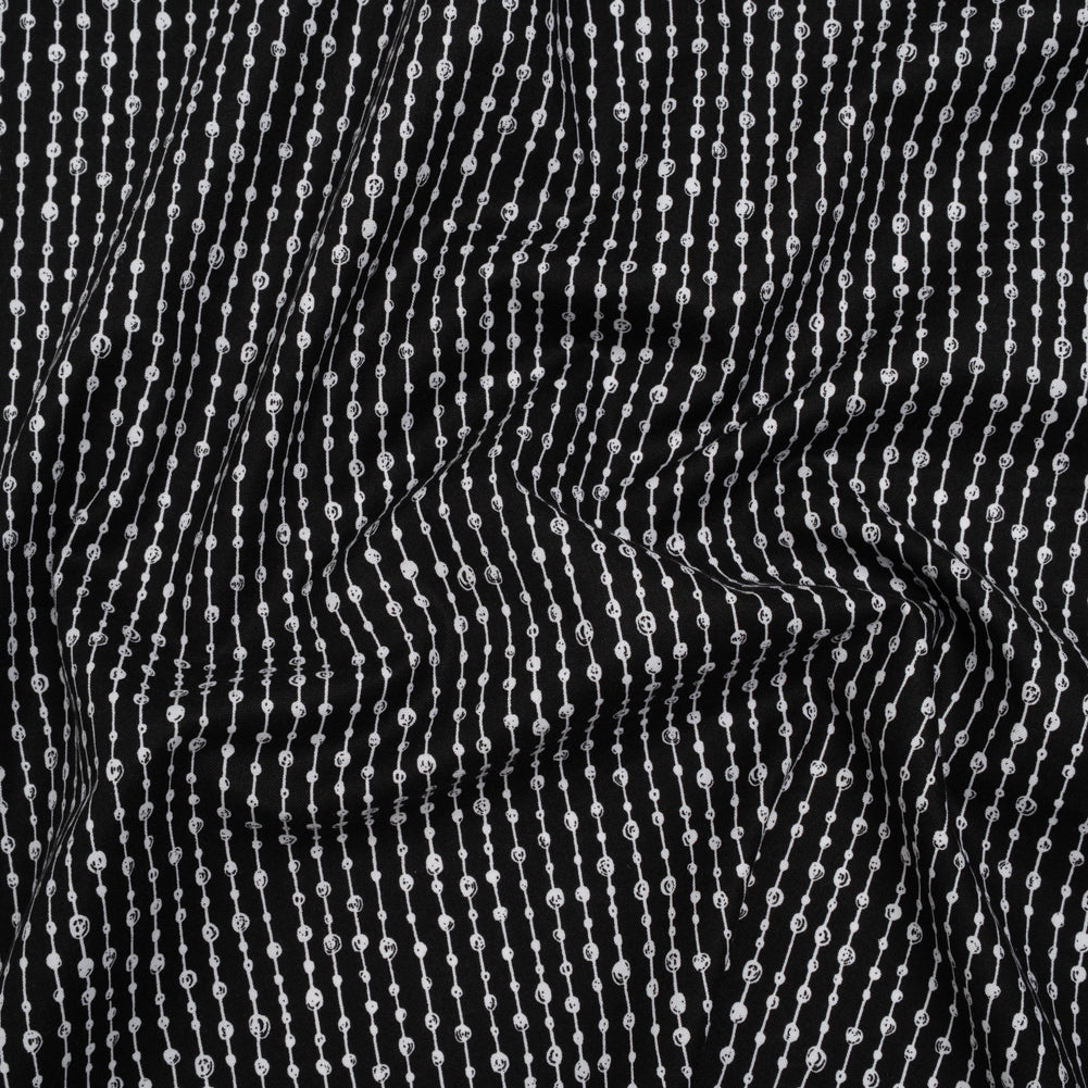 Printed Quilting Cotton by Patrick Lose for Northcott - White on Black Doodle Beaded Stripe - Basically Black & White Collection Printed Quilting Cotton by Patrick Lose for Northcott - White on Black Doodle Beaded Stripe - Basically Black & White Collection