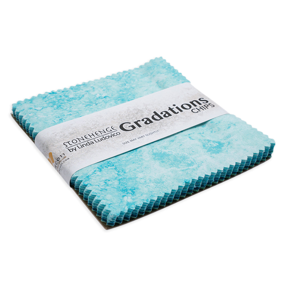 Stonehenge Quilting Cotton Chips 5" Square Precuts - Peacock - Gradations II Collection Stonehenge Quilting Cotton Chips 5" Square Precuts - Peacock - Gradations II Collection