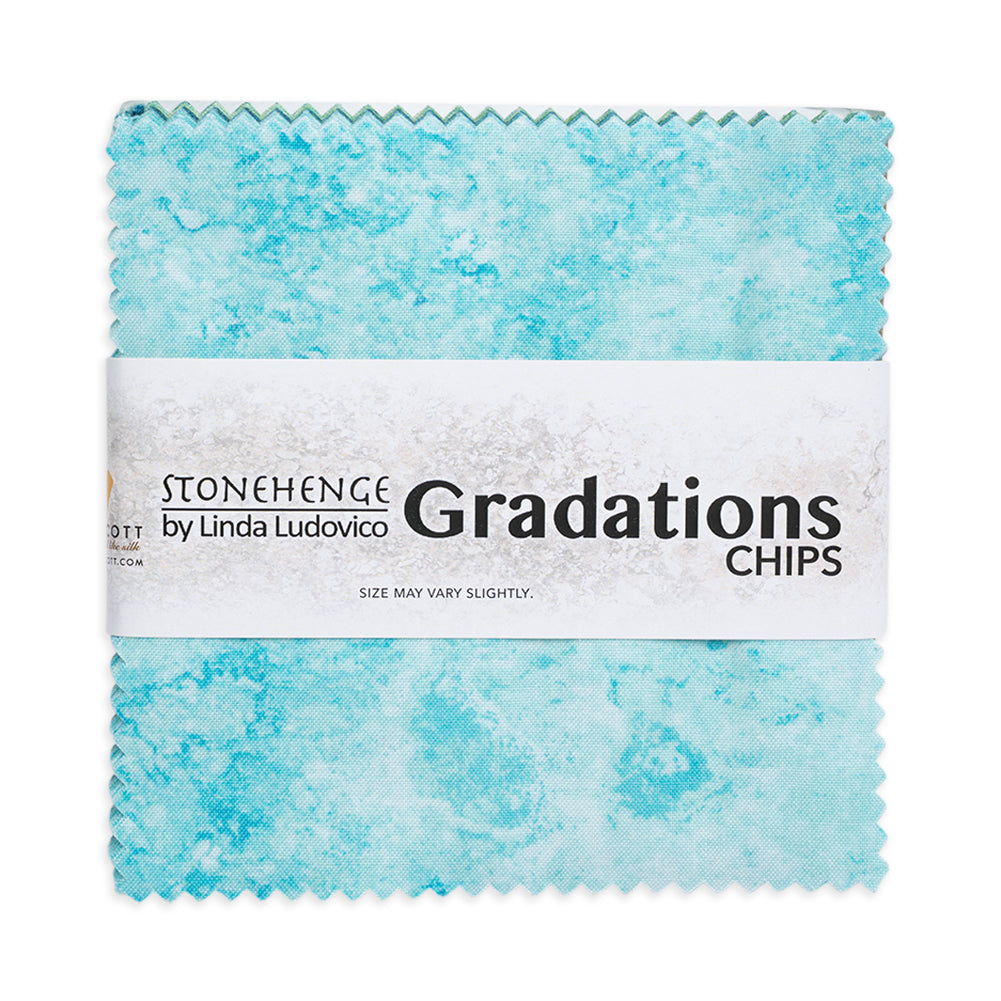 Stonehenge Quilting Cotton Chips 5" Square Precuts - Peacock - Gradations II Collection Stonehenge Quilting Cotton Chips 5" Square Precuts - Peacock - Gradations II Collection