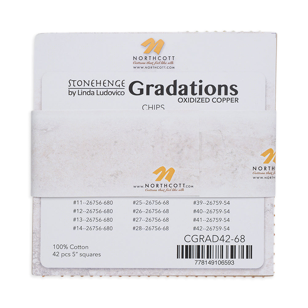 Stonehenge Quilting Cotton Chips 5" Square Precuts - Oxidized Copper - Gradations II Collection Stonehenge Quilting Cotton Chips 5" Square Precuts - Oxidized Copper - Gradations II Collection