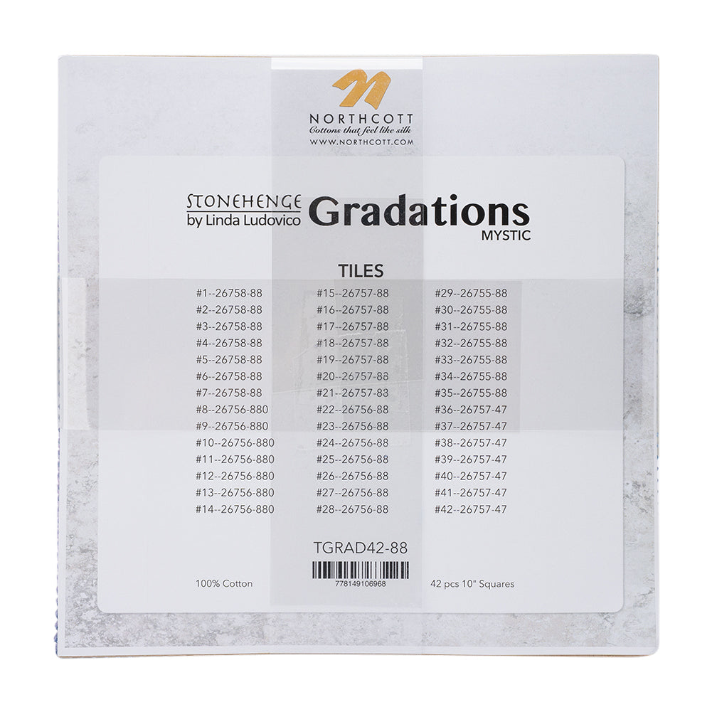 Stonehenge Quilting Cotton Tiles 10" Square Precuts - Mystic - Gradations II Collection Detail Stonehenge Quilting Cotton Tiles 10" Square Precuts - Mystic - Gradations II Collection Detail