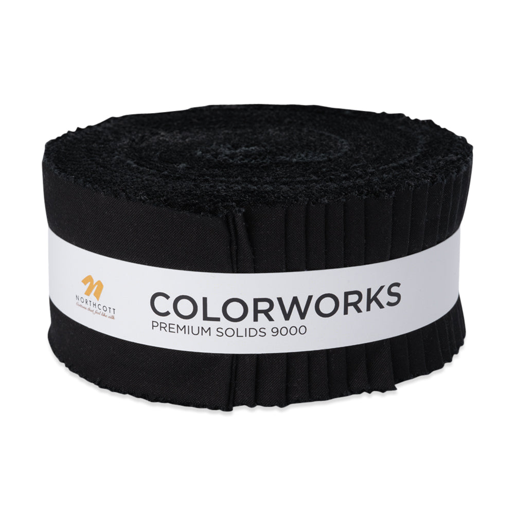 Northcott Quilting Cotton Strip Rolls 2.5" Strip Precuts - Black - Colorworks Collection Northcott Quilting Cotton Strip Rolls 2.5" Strip Precuts - Black - Colorworks Collection