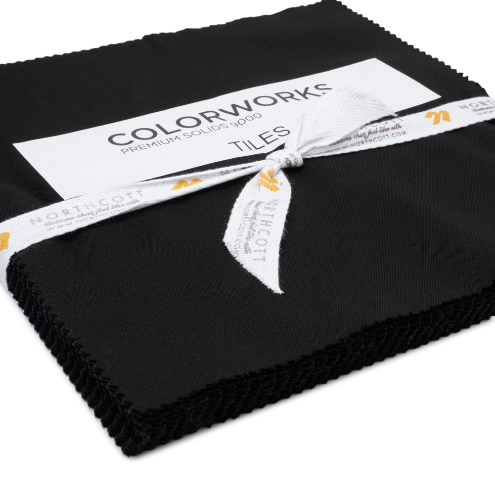 Northcott Quilting Cotton Tiles 10" Square Precuts - Black - Colorworks Collection Folded Northcott Quilting Cotton Tiles 10" Square Precuts - Black - Colorworks Collection Folded