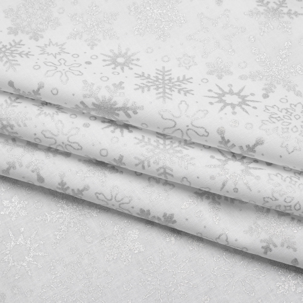 Printed Quilting Cotton by Patrick Lose for Northcott - Metallic Silver on White Snowfall Snowflakes - Basically Black & White Collection - Folded Printed Quilting Cotton by Patrick Lose for Northcott - Metallic Silver on White Snowfall Snowflakes - Basically Black & White Collection - Folded