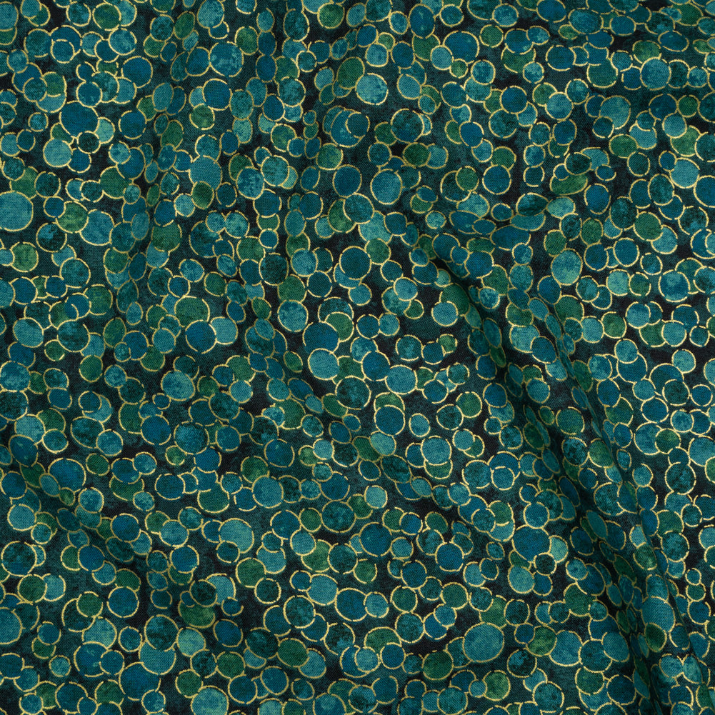 Metallic Printed Quilting Cotton by Northcott - Peacock Polka Dot Confetti - Shimmer Collection Metallic Printed Quilting Cotton by Northcott - Peacock Polka Dot Confetti - Shimmer Collection