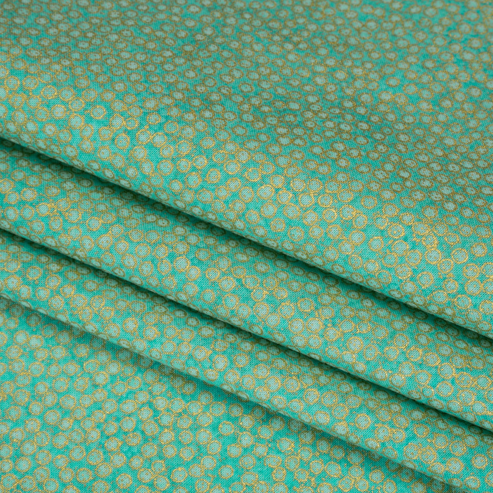 Metallic Printed Quilting Cotton by Northcott - Lagoon Tiny Dots - Shimmer Collection Folded Metallic Printed Quilting Cotton by Northcott - Lagoon Tiny Dots - Shimmer Collection Folded