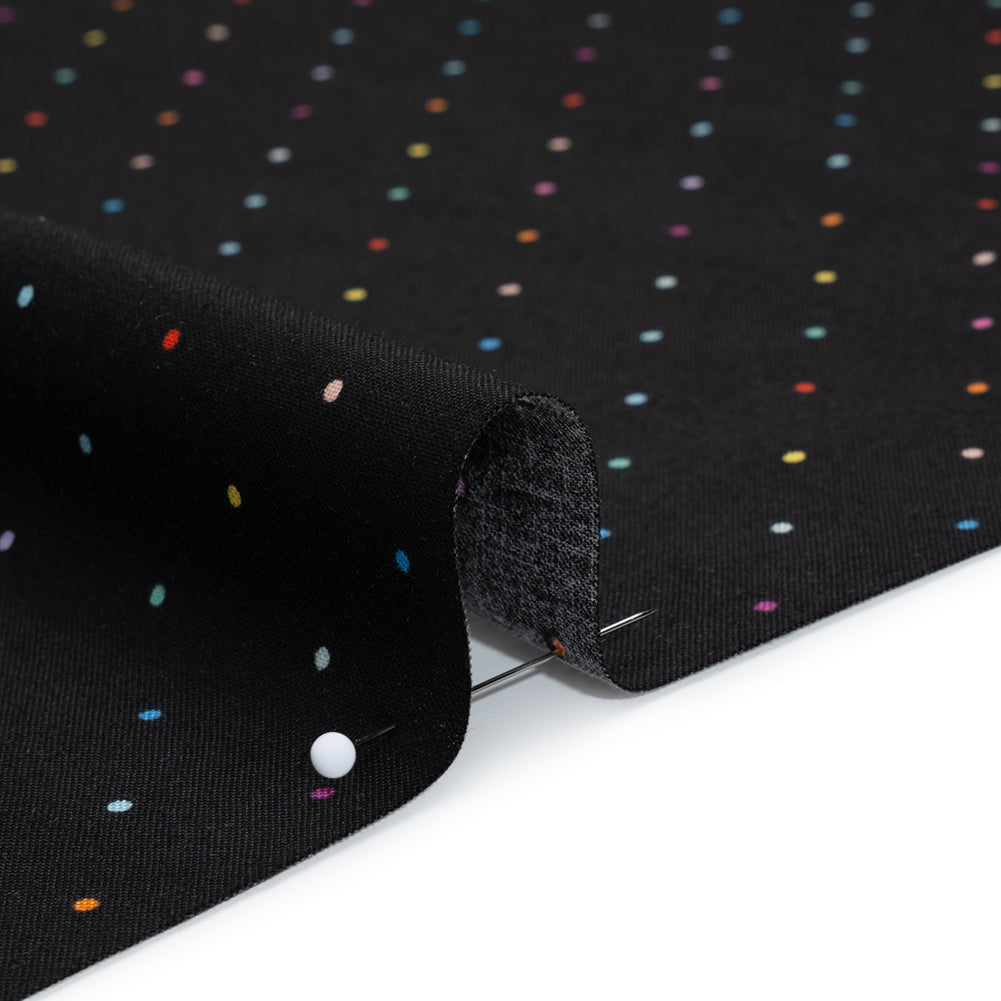 Printed Quilting Cotton by Ghazal Razavi for FIGO Studio - Black and Rainbow Ditsy Dots - Dusk Collection Printed Quilting Cotton by Ghazal Razavi for FIGO Studio - Black and Rainbow Ditsy Dots - Dusk Collection