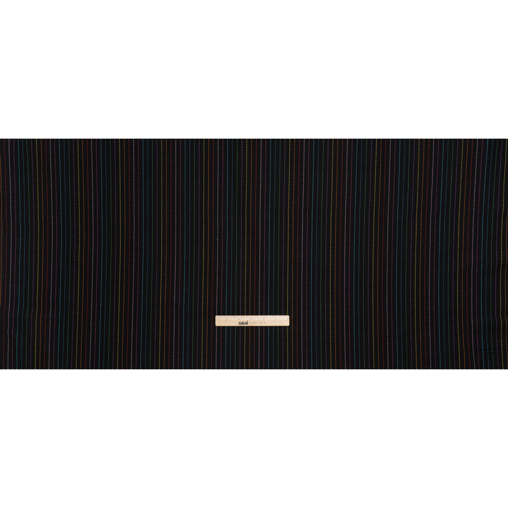 Printed Quilting Cotton by Ghazal Razavi for FIGO Studio - Black and Rainbow Dashed Stripes - Dusk Collection Printed Quilting Cotton by Ghazal Razavi for FIGO Studio - Black and Rainbow Dashed Stripes - Dusk Collection