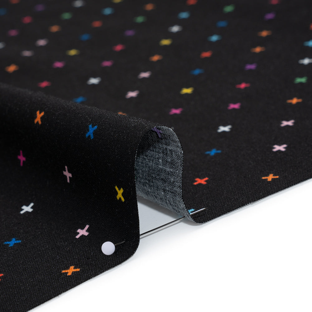 Printed Quilting Cotton by Ghazal Razavi for FIGO Studio - Black and Rainbow Xs - Dusk Collection Printed Quilting Cotton by Ghazal Razavi for FIGO Studio - Black and Rainbow Xs - Dusk Collection