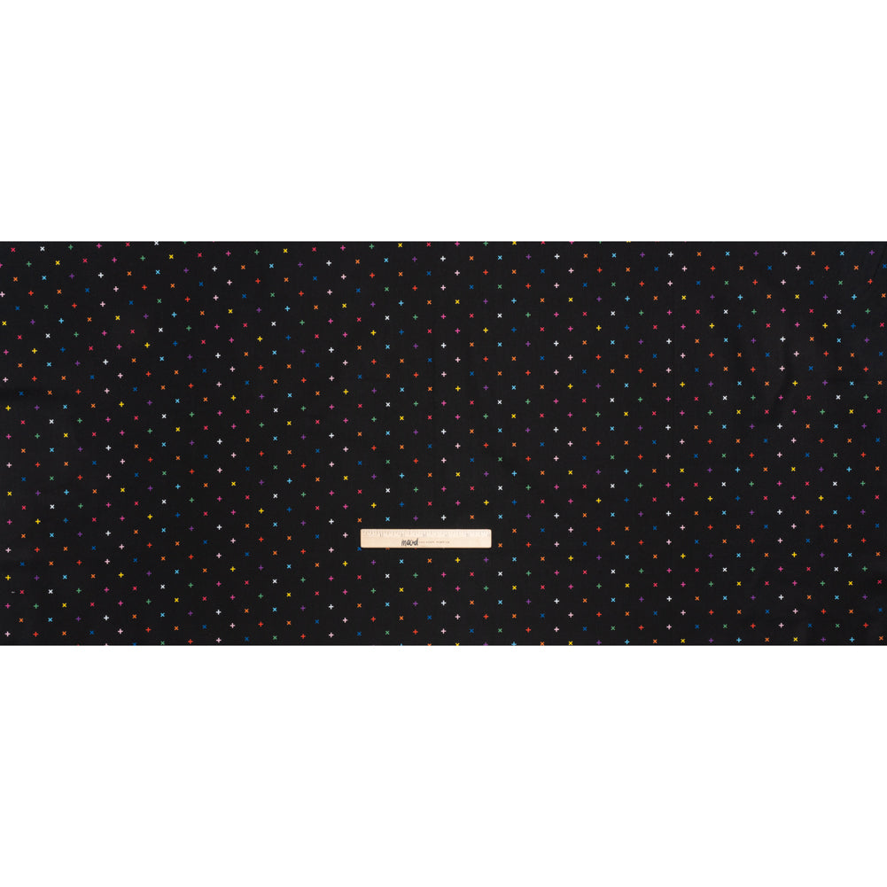 Printed Quilting Cotton by Ghazal Razavi for FIGO Studio - Black and Rainbow Xs - Dusk Collection Printed Quilting Cotton by Ghazal Razavi for FIGO Studio - Black and Rainbow Xs - Dusk Collection
