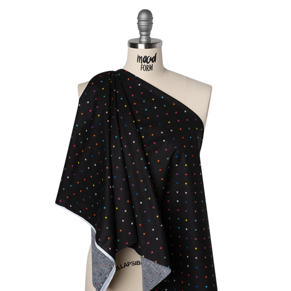 Printed Quilting Cotton by Ghazal Razavi for FIGO Studio - Black and Rainbow Xs - Dusk Collection Printed Quilting Cotton by Ghazal Razavi for FIGO Studio - Black and Rainbow Xs - Dusk Collection
