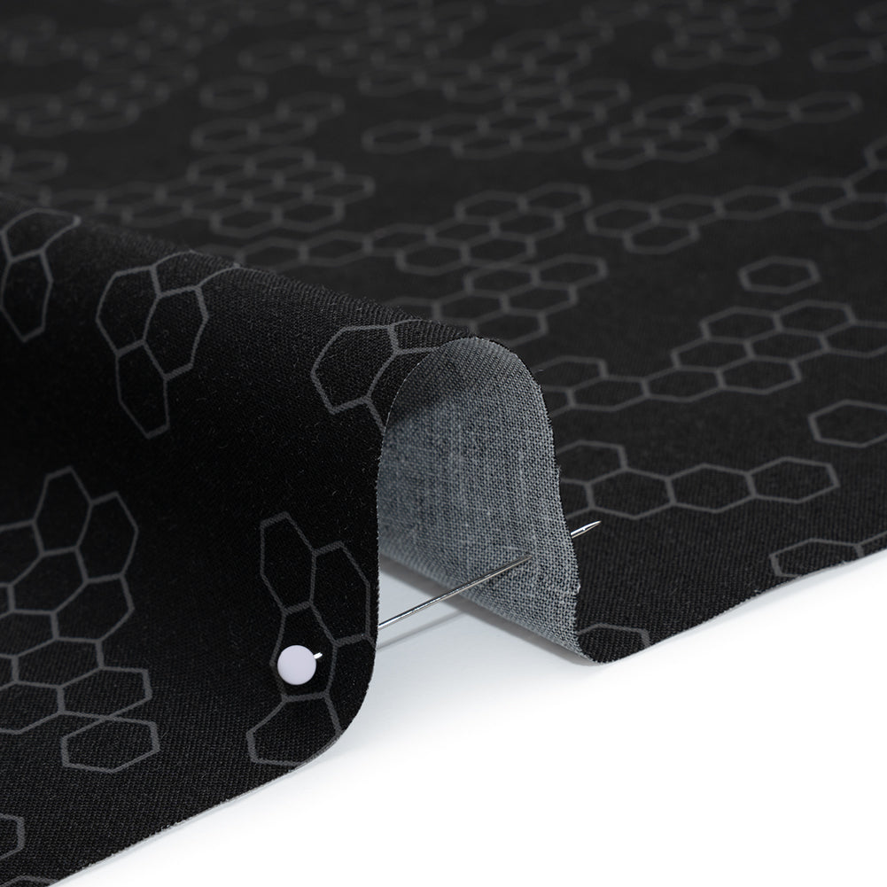 Printed Quilting Cotton by Ghazal Razavi for FIGO Studio - Black and Gray Hexies - Dusk Collection Printed Quilting Cotton by Ghazal Razavi for FIGO Studio - Black and Gray Hexies - Dusk Collection