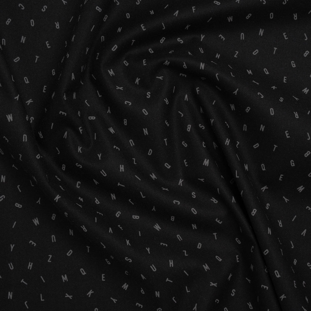 Printed Quilting Cotton by Ghazal Razavi for FIGO Studio - Black and Gray Jumbled Letters - Dusk Collection Printed Quilting Cotton by Ghazal Razavi for FIGO Studio - Black and Gray Jumbled Letters - Dusk Collection