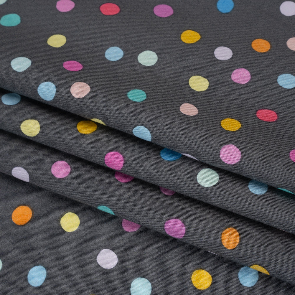 Printed Quilting Cotton by Ghazal Razavi for FIGO Studio - Gray and Rainbow Pom Poms - Dewfall Collection Printed Quilting Cotton by Ghazal Razavi for FIGO Studio - Gray and Rainbow Pom Poms - Dewfall Collection