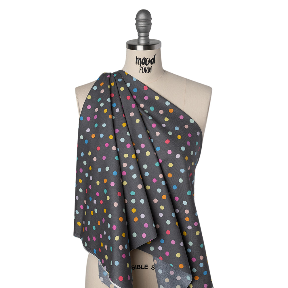 Printed Quilting Cotton by Ghazal Razavi for FIGO Studio - Gray and Rainbow Pom Poms - Dewfall Collection Printed Quilting Cotton by Ghazal Razavi for FIGO Studio - Gray and Rainbow Pom Poms - Dewfall Collection