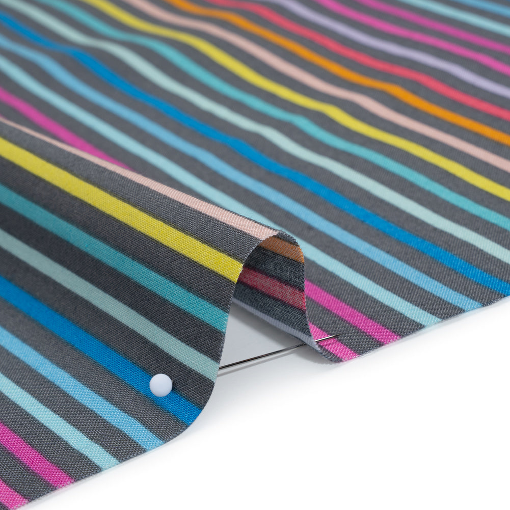 Printed Quilting Cotton by Ghazal Razavi for FIGO Studio - Gray and Rainbow Stripes - Dewfall Collection Printed Quilting Cotton by Ghazal Razavi for FIGO Studio - Gray and Rainbow Stripes - Dewfall Collection
