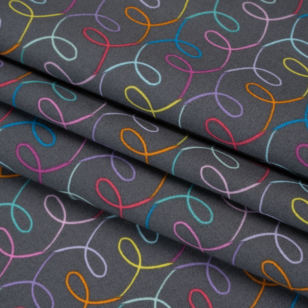 Printed Quilting Cotton by Ghazal Razavi for FIGO Studio - Gray and Rainbow Ribbons - Dewfall Collection Printed Quilting Cotton by Ghazal Razavi for FIGO Studio - Gray and Rainbow Ribbons - Dewfall Collection