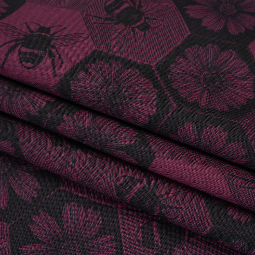 Printed Quilting Cotton by Anna Maria Textiles for Northcott - Mulberry Busy Bees and Floral Honeycomb - Indelible Ink Collection Printed Quilting Cotton by Anna Maria Textiles for Northcott - Mulberry Busy Bees and Floral Honeycomb - Indelible Ink Collection