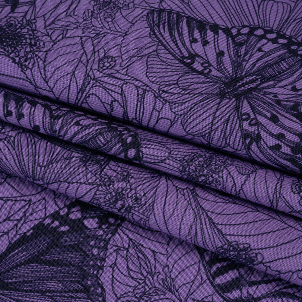 Printed Quilting Cotton by Anna Maria Textiles for Northcott - Blueberry Winging It Butterflies and Flowers - Indelible Ink Collection Printed Quilting Cotton by Anna Maria Textiles for Northcott - Blueberry Winging It Butterflies and Flowers - Indelible Ink Collection