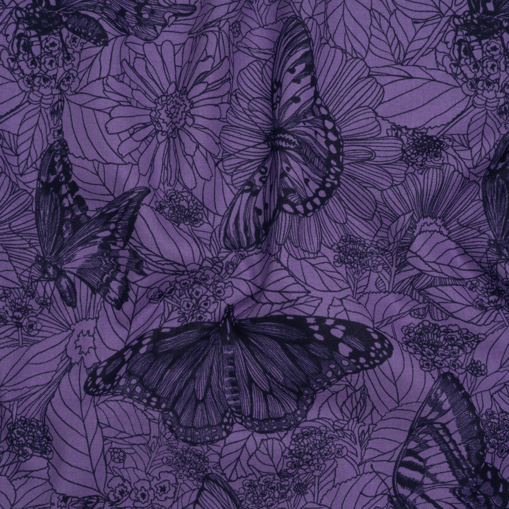 Printed Quilting Cotton by Anna Maria Textiles for Northcott - Blueberry Winging It Butterflies and Flowers - Indelible Ink Collection Printed Quilting Cotton by Anna Maria Textiles for Northcott - Blueberry Winging It Butterflies and Flowers - Indelible Ink Collection