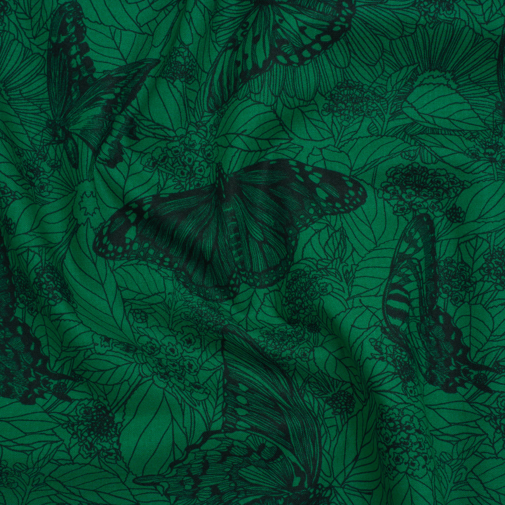 Printed Quilting Cotton by Anna Maria Textiles for Northcott - Jade Winging It Butterflies and Flowers - Indelible Ink Collection Printed Quilting Cotton by Anna Maria Textiles for Northcott - Jade Winging It Butterflies and Flowers - Indelible Ink Collection