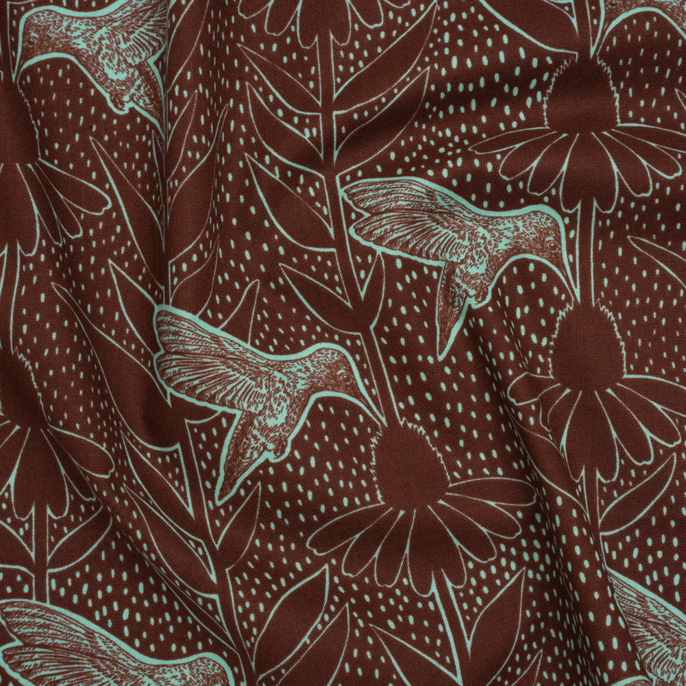 Printed Quilting Cotton by Anna Maria Textiles for Northcott - Patina Hummingbirds and Coneflowers - Indelible Ink Collection Printed Quilting Cotton by Anna Maria Textiles for Northcott - Patina Hummingbirds and Coneflowers - Indelible Ink Collection