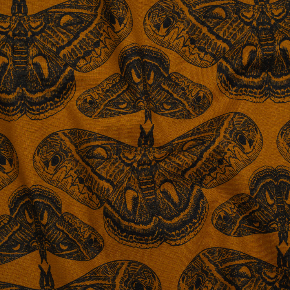 Printed Quilting Cotton by Anna Maria Textiles for Northcott - Saffron Cecropia Moths - Indelible Ink Collection Printed Quilting Cotton by Anna Maria Textiles for Northcott - Saffron Cecropia Moths - Indelible Ink Collection
