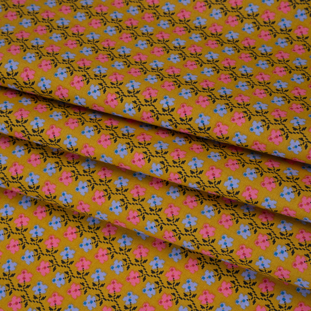 Printed Quilting Cotton by Anna Maria Textiles for Northcott - Butterscotch Offshoot Floral - Heiress Collection Printed Quilting Cotton by Anna Maria Textiles for Northcott - Butterscotch Offshoot Floral - Heiress Collection