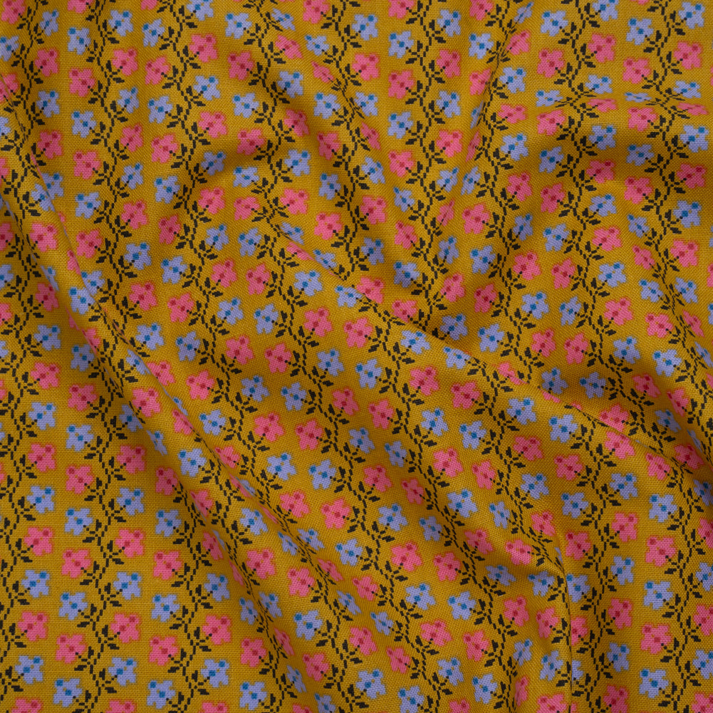 Printed Quilting Cotton by Anna Maria Textiles for Northcott - Butterscotch Offshoot Floral - Heiress Collection Printed Quilting Cotton by Anna Maria Textiles for Northcott - Butterscotch Offshoot Floral - Heiress Collection