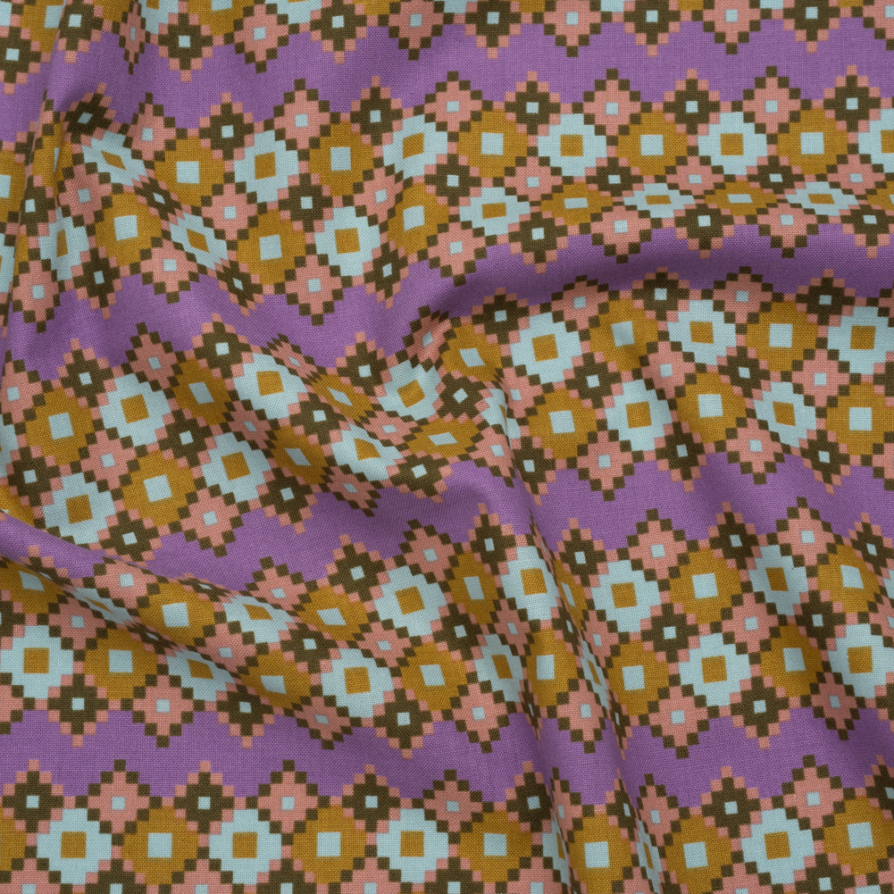 Printed Quilting Cotton by Anna Maria Textiles for Northcott - Sunset Interwoven Geometric Stripes - Heiress Collection Printed Quilting Cotton by Anna Maria Textiles for Northcott - Sunset Interwoven Geometric Stripes - Heiress Collection