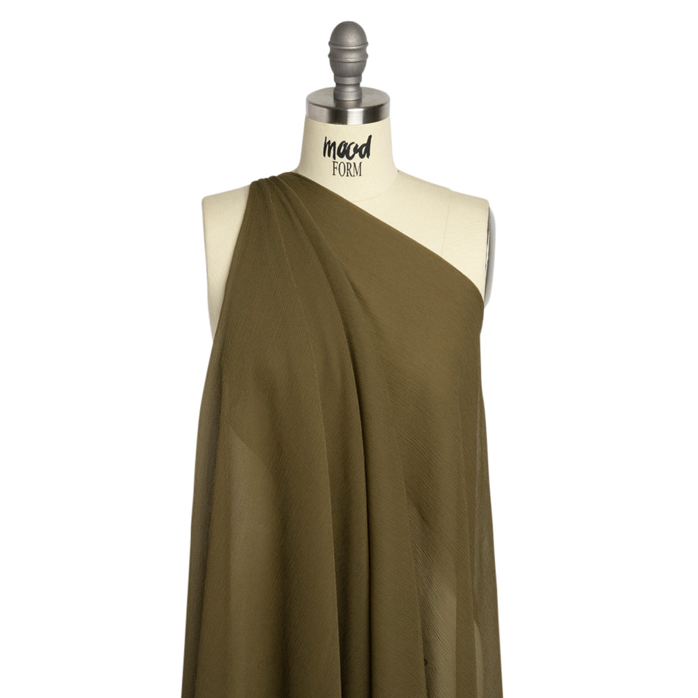 Crinkled Silk Chiffon - Olive Green - Premium Collection Crinkled Silk Chiffon - Olive Green - Premium Collection