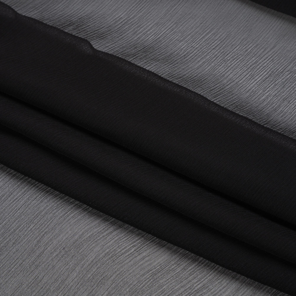 Crinkled Silk Chiffon - Black - Premium Collection