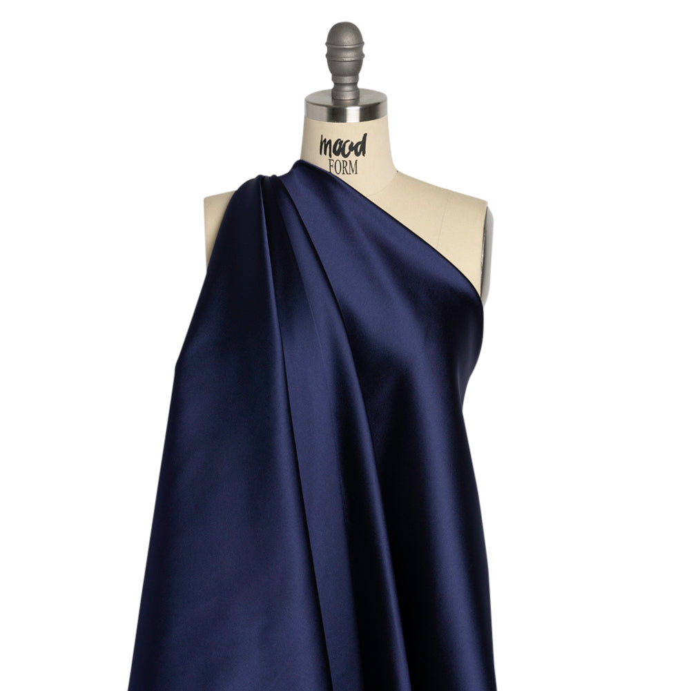 Stretch Satin Made in Italy - Navy with Black Backing - Premium Collection Stretch Satin Made in Italy - Navy with Black Backing - Premium Collection