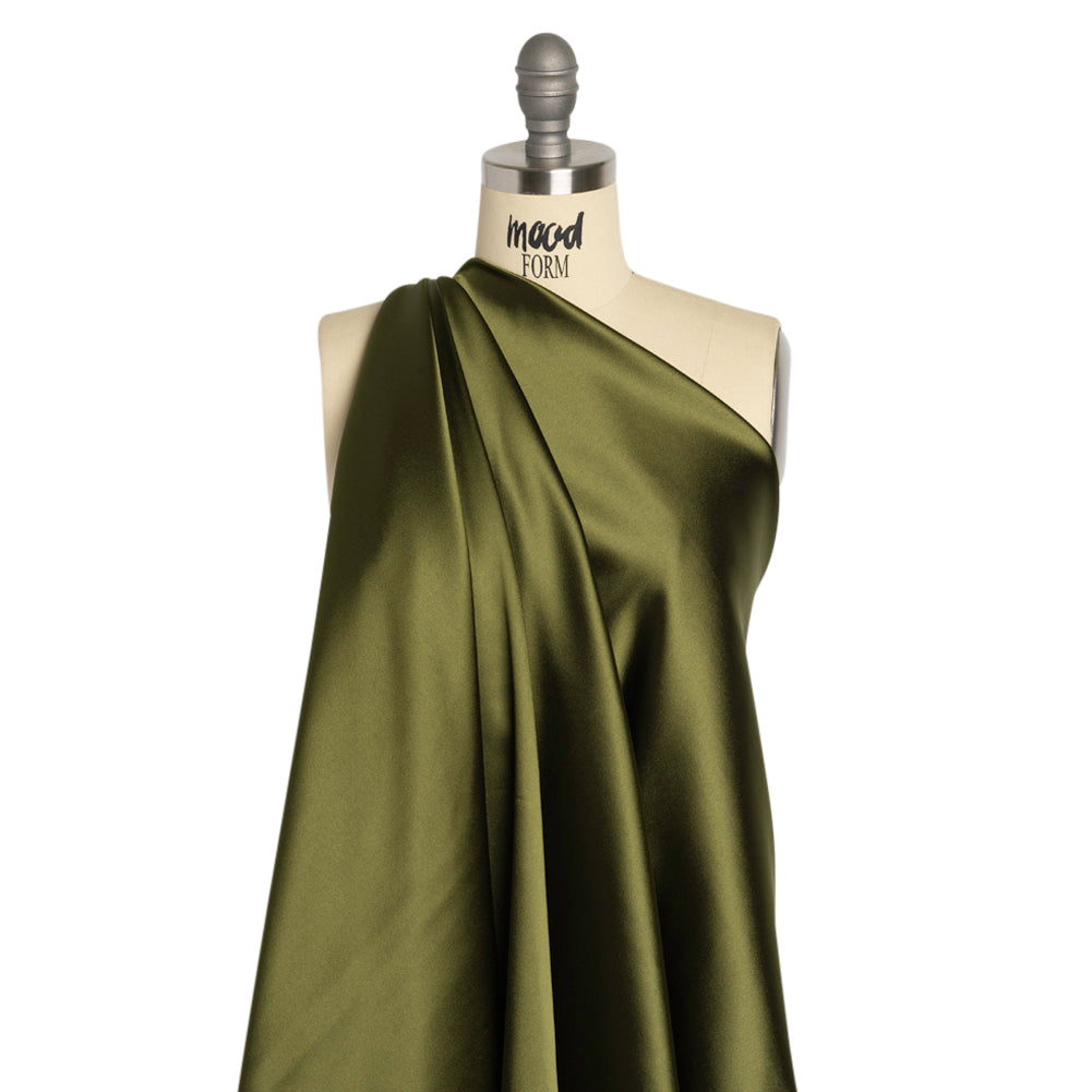 Stretch Satin Made in Italy - Olive with Black Backing - Premium Collection - Drape Stretch Satin Made in Italy - Olive with Black Backing - Premium Collection - Drape