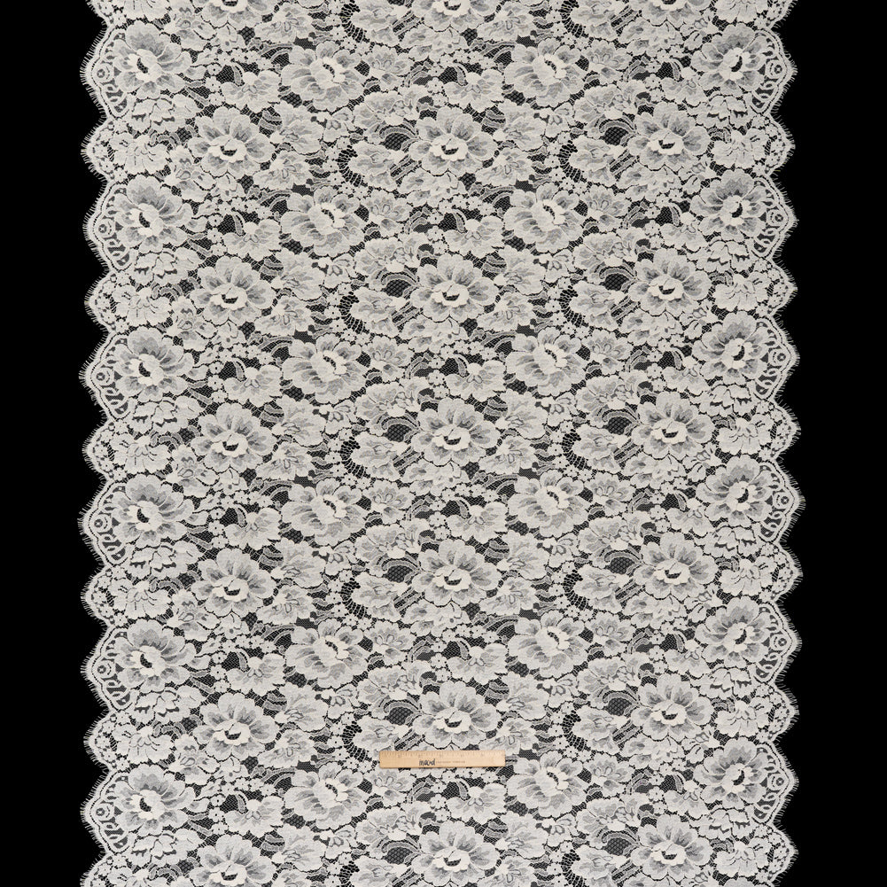 French Mercerized Cotton Leavers Lace with Finished Scalloped Edges by Solstiss - Greige Bold Florals French Mercerized Cotton Leavers Lace with Finished Scalloped Edges by Solstiss - Greige Bold Florals