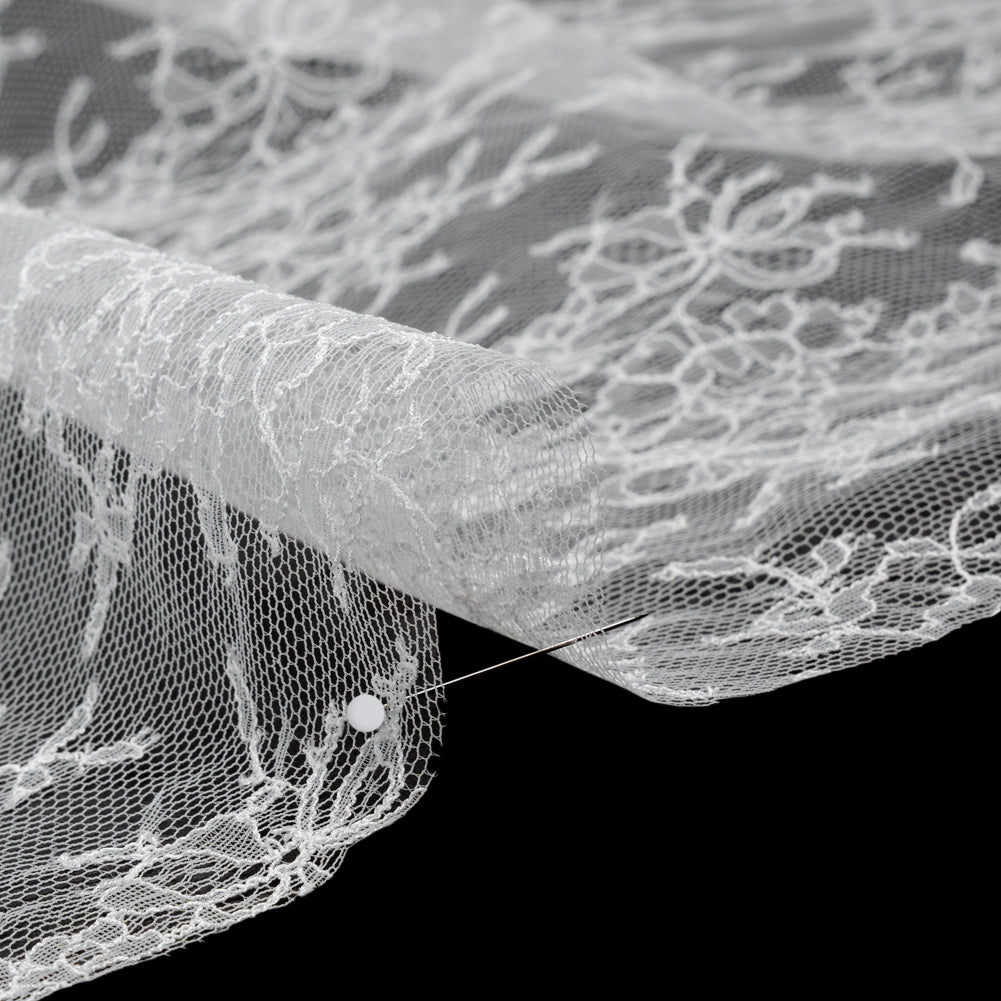 French Chantilly Lace with Finished Scalloped Edges by Solstiss - Greige Abundant Flowers French Chantilly Lace with Finished Scalloped Edges by Solstiss - Greige Abundant Flowers