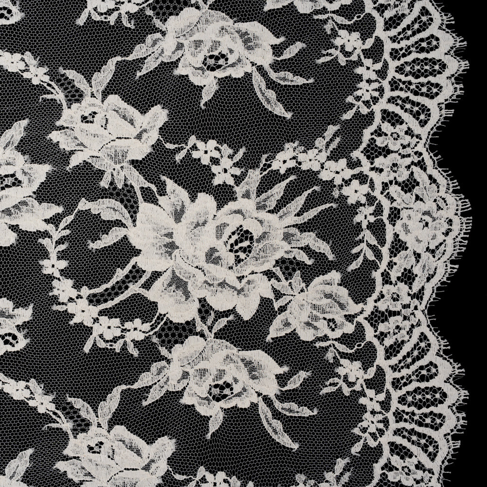 French Cotton Blend Leavers Lace with Finished Scalloped Edges by Solstiss - Greige Sweet Roses French Cotton Blend Leavers Lace with Finished Scalloped Edges by Solstiss - Greige Sweet Roses
