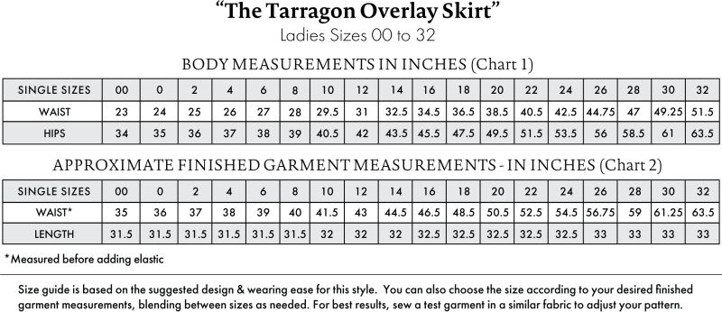 MDF359 The Tarragon Overlay Skirt - Size Chart