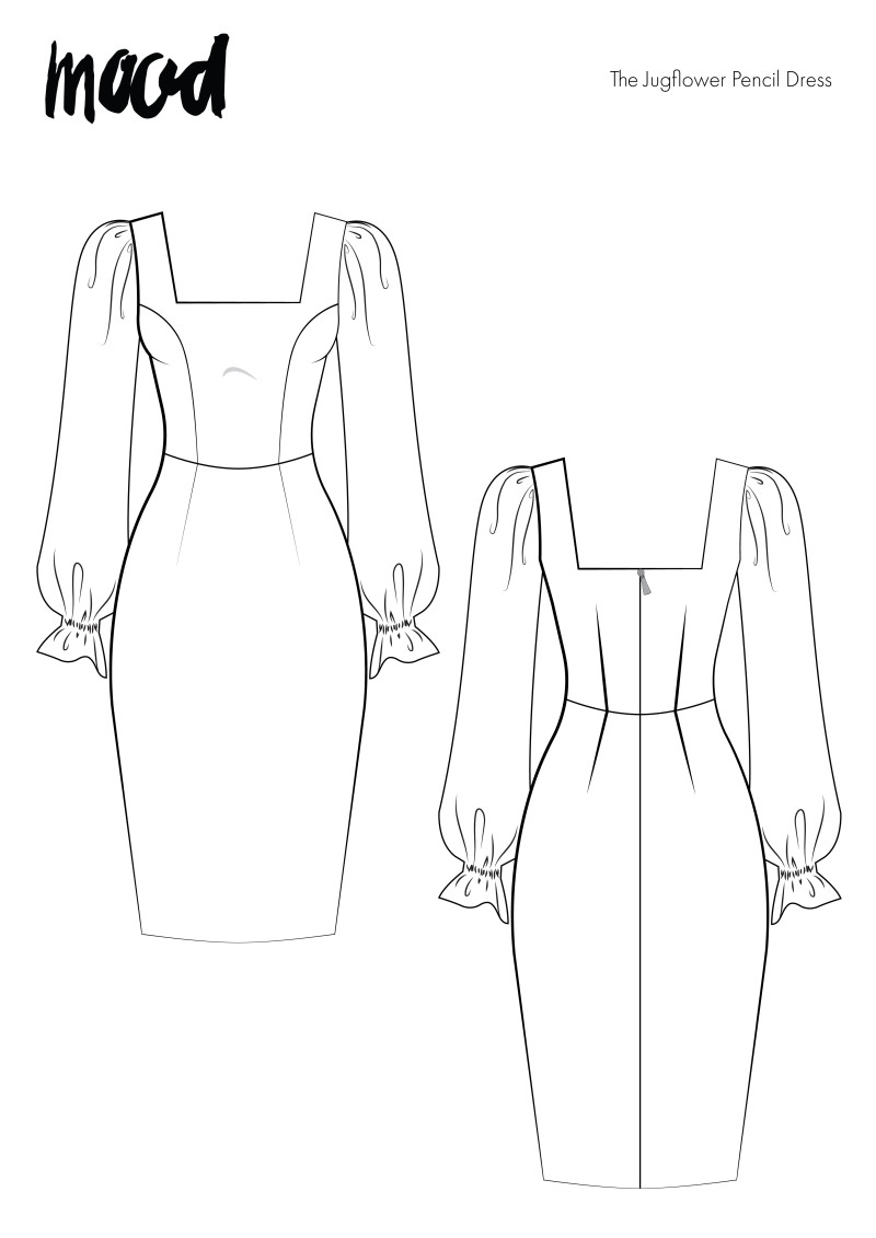MDF361 The Jugflower Pencil Dress - Technical Drawing
