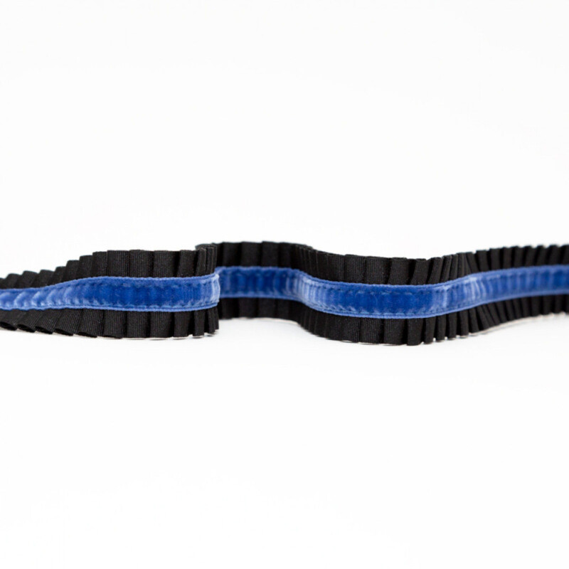 Italian Black and Blue Pleated Grosgrain Ribbon with Velvet Center - 1"