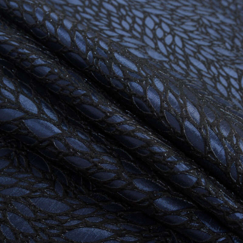 Blue and Black Luxury Abstract Metallic Brocade