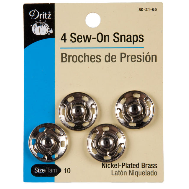 Dritz Nickel Sew On Snaps Size 10 - 4ct